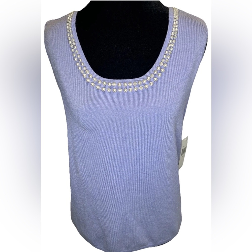 🆕Rafael NWT ladies Petite LG lilac pullover sleeveless sweater faux pearl‎ neck